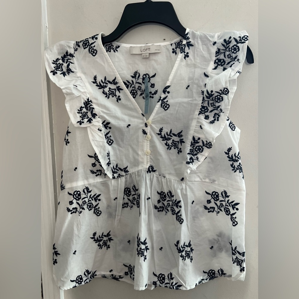 Loft cotton embroidered Spring Floral White And Blue Size Small
